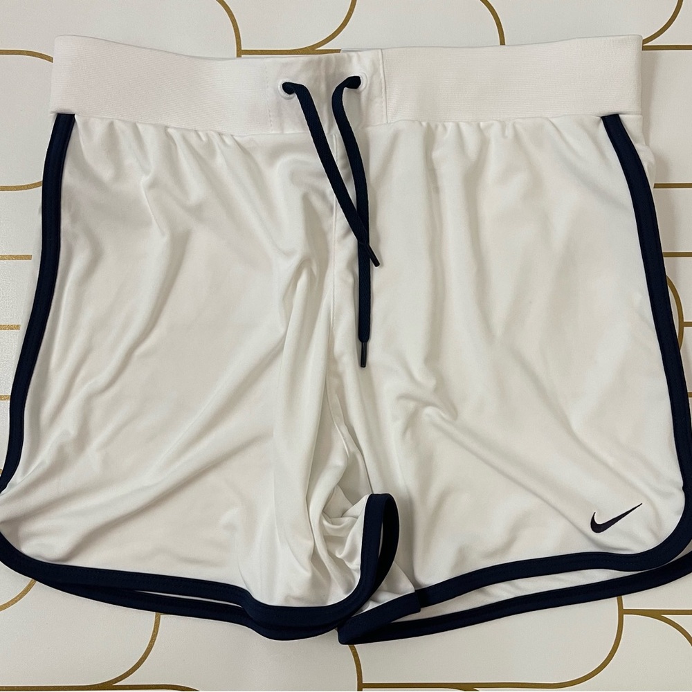 Nike Women's Athletic Shorts in White with Navy Blue Accents